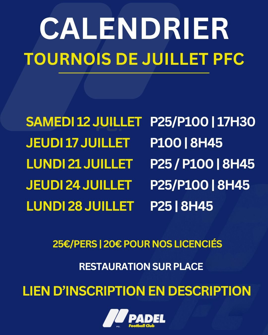 Tournois padel homologué 95 du moi de juillet