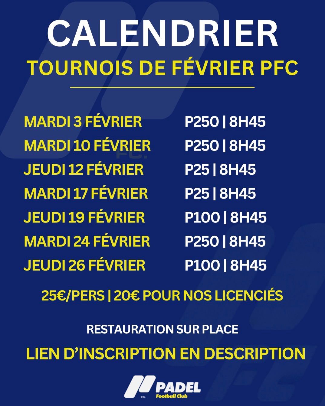 tournois padel fevrier